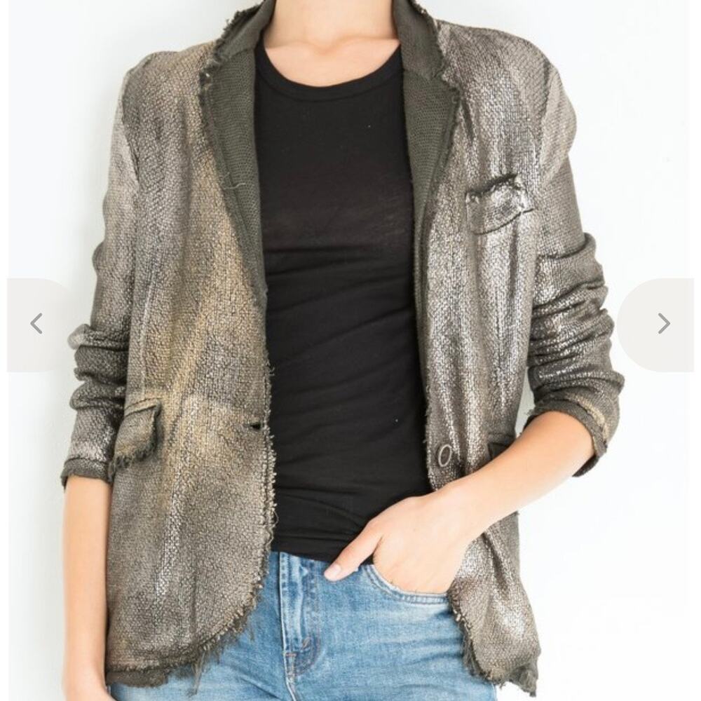Avant Toi Metallic Silver Laminated Gold Foil Blazer Jacket Cotton Linen Size S